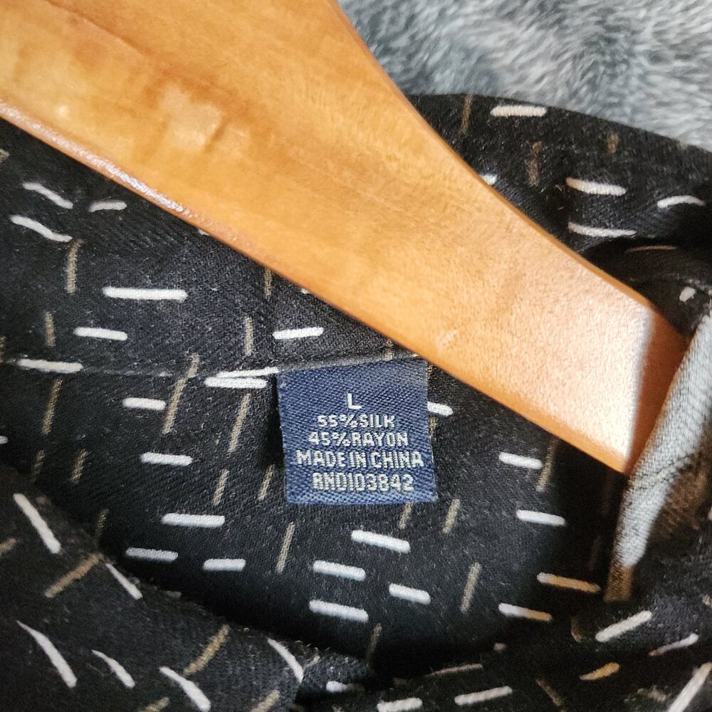 Toscano Silk Blend Men's Button Up Shirt Short Sleeve Large Black EUC Geometric - Picture 8 of 10